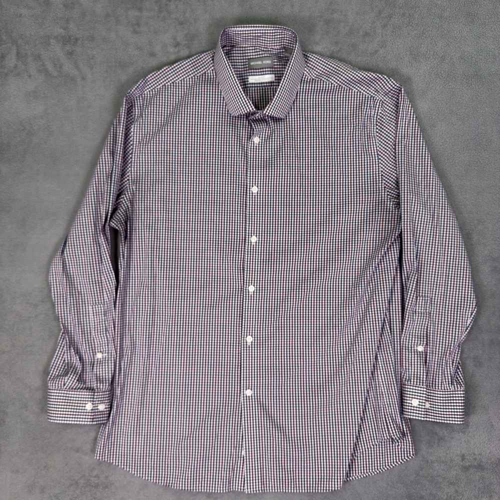 Michael Kors Dress Shirt Mens XL 17.5 32/33 Multicolor Check Slim Travel Stretch